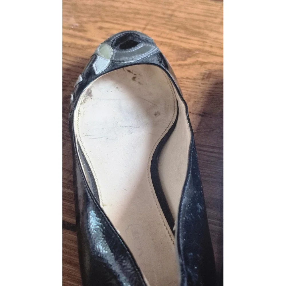 Coach Black Patent Leather‎ Patchwork C Logo Ballet Flats Womens 6.5 B